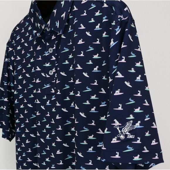 Straight Down Mens M Polo Surfing Dogs Performance Shirt Navy Golf Preppy - Picture 5 of 9
